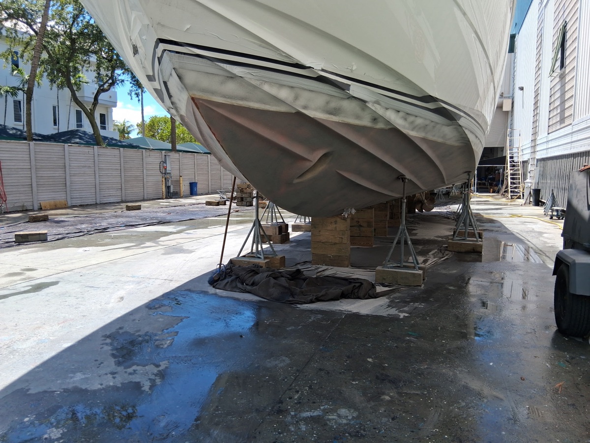 Boat hull prepped for re-coating